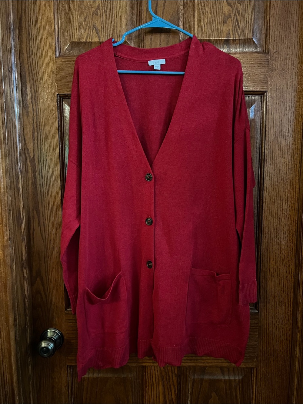 J. Jill Red Button Front V Neck Cardigan Long Sleeve XL